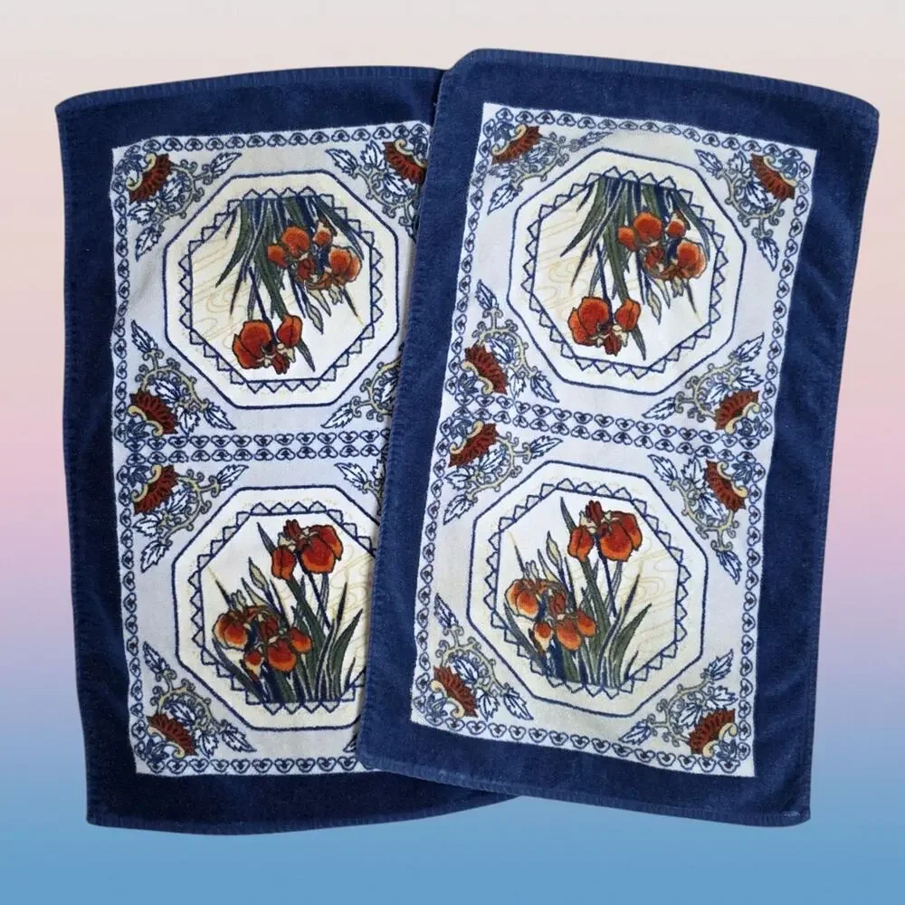 Vintage Hilasal Floral Cotton 5 Pc. Towel Set | Mid Century Modern Bath Linens